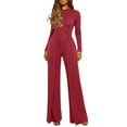 thumbnail image 2 of Riforla Jumpsuits for Women Casual Jumpsuits Loose Fit Belted Dressy Long Sleeve Crewneck Autumn Jumpsuit Long Wide Legs Formal Rompers Women's Jumpsuit Red M, 2 of 8