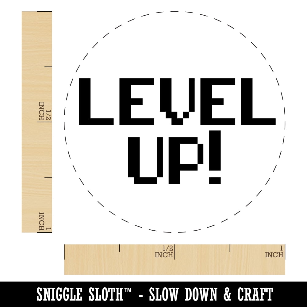 Level Up 8 Bit Digital Text Self-Inking Rubber Stamp Ink Stamper - Red Ink - Medium 1 Inch