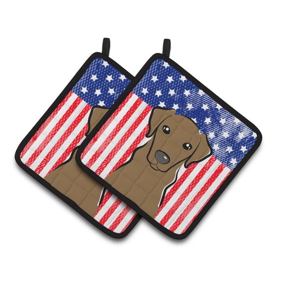 Carolines Treasures BB2164PTHD Flag and Chocolate Labrador Pair of Pot Holders , 7.5HX7.5W, multicolor