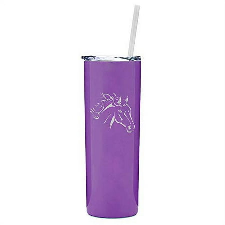 

20 oz Skinny Tall Tumbler Stainless Steel Vacuum Insulated Travel Mug With Straw Horse Head (Purple)