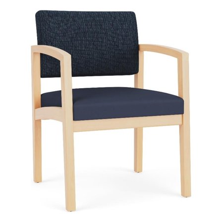 Maklaine Reception Waiting Room Guest Chair in Natural Wood / Blue / Blue