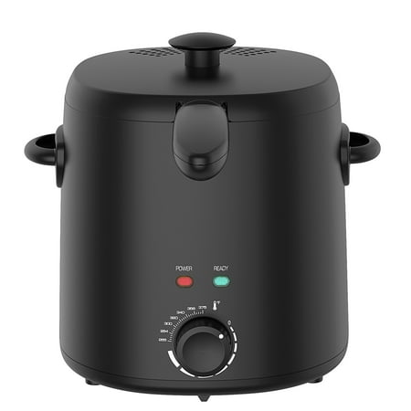 Mainstays 2 Qt Round Deep Fryer, Black, Detachable Basket, Adjustable Thermostat, Cool Touch Handle