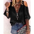 thumbnail image 3 of Sherrylily Women V-Neck Lantern Sleeve Blouse Zipper Loose Casual Top Fashion Shirts, 3 of 4