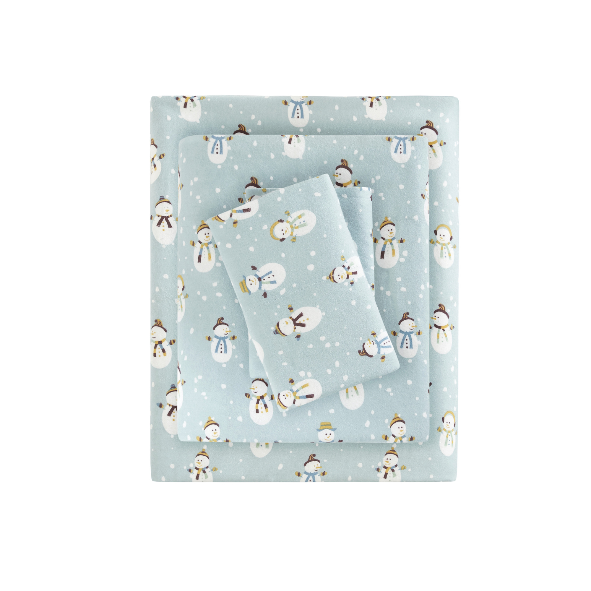 Comfort Classics Cozy Cotton Flannel Printed Blue Snowmen 4-Piece Sheet Set, King