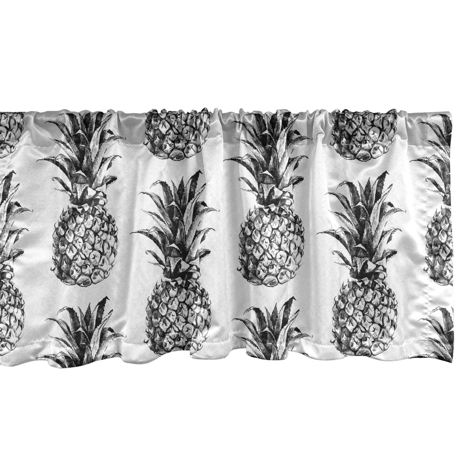 Pineapple Window Valance, Hand Drawn Tropical Theme Vintage Style