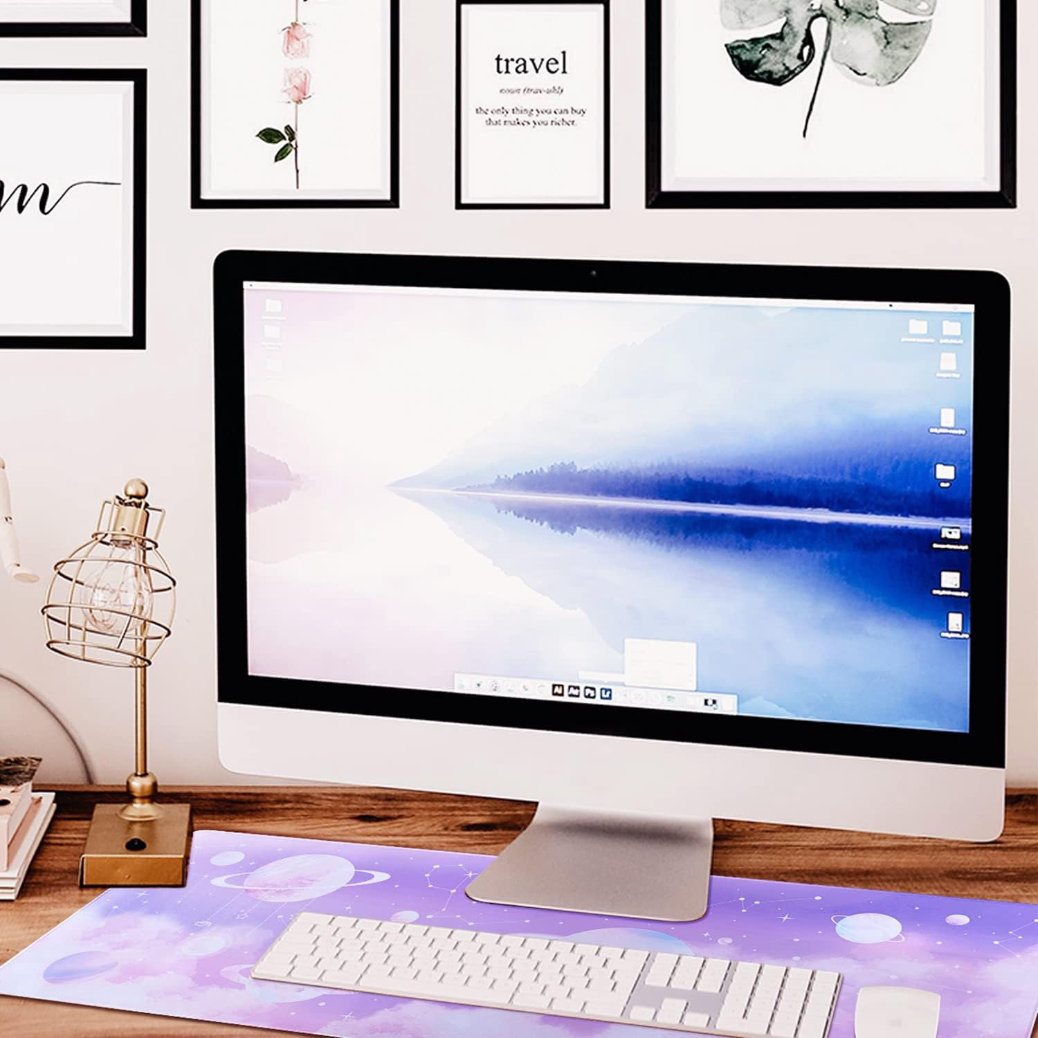 Aesthetic Pastel Gaming Mouse Pad for Desk XL Extended, Star Constellation Space Marble Planet Pink Purple Desk Pad Large Keyboard Desk Mat, Kawaii Cute Desk Accessories Decor Stuff, 31.5 X 11.8 Inch