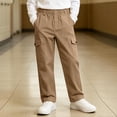 thumbnail image 4 of Spazoro Boys Cargo Pants with Multi‑Pockets, Elastic Waist Solid Color Straight Leg Relaxed Fit Pull‑on Casual Daily Long Trousers for Kids Khaki Size 7-8, 4 of 9