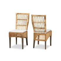 Baxton Studio Sullivan Modern Natural Brown Rattan 2-Piece Dining Chair Set