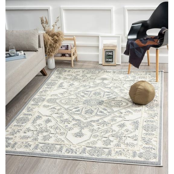 Royal Velvet Joann Textured Medallion Indoor/Outdoor Area Rug, Cream, 5' x 7'