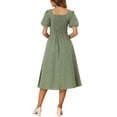 thumbnail image 3 of INSPIRE CHIC Plaid Maxi Dress for Women's Summer Pleated Back Button Decor Puff Sleeve Dress M Green, 3 of 6