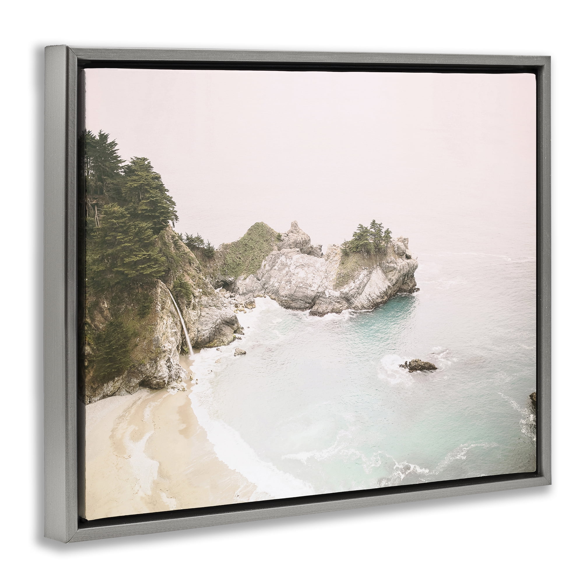 Stupell Industries McWays Falls Seascape Nautical & Beach Photography Gray Floater Framed Canvas Art Print Wall Art, 31 x 25