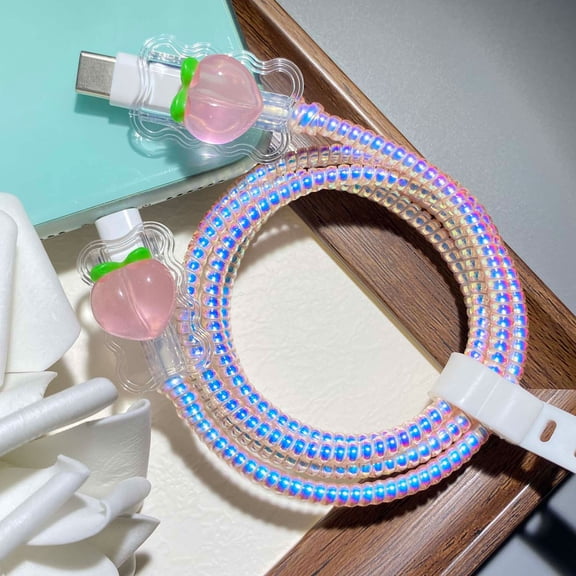 Tianyeda 2PCS Phone Charging Cable Protectors with 1pc Spiral Protective Rope