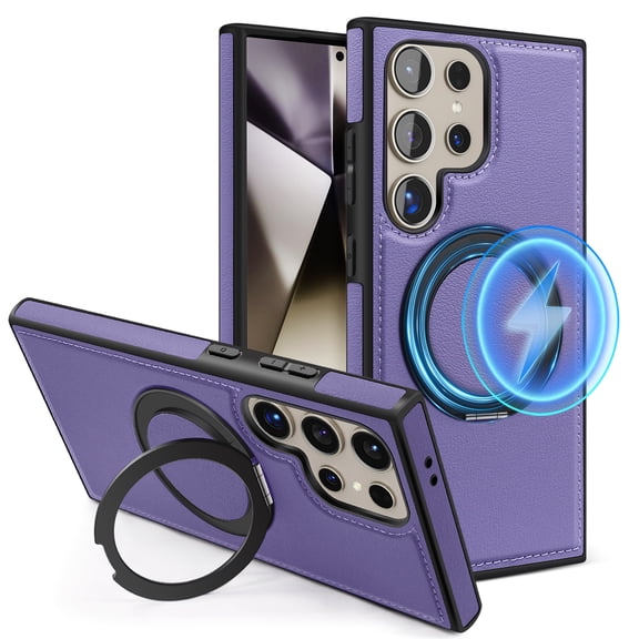 ELEHOLD Leather Case for Samsung Galaxy S23 Plus,Strong Magnetic Compatible with Mag Safe 360 Rotation Ring Kickstand Function Anti-Scratches Protective Case for Samsung Galaxy S23 Plus,Purple