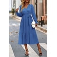 thumbnail image 4 of Vestido PRETTYGARDEN Maxi Cruzado Azul Oscuro de Manga Larga Talla L, 4 of 7