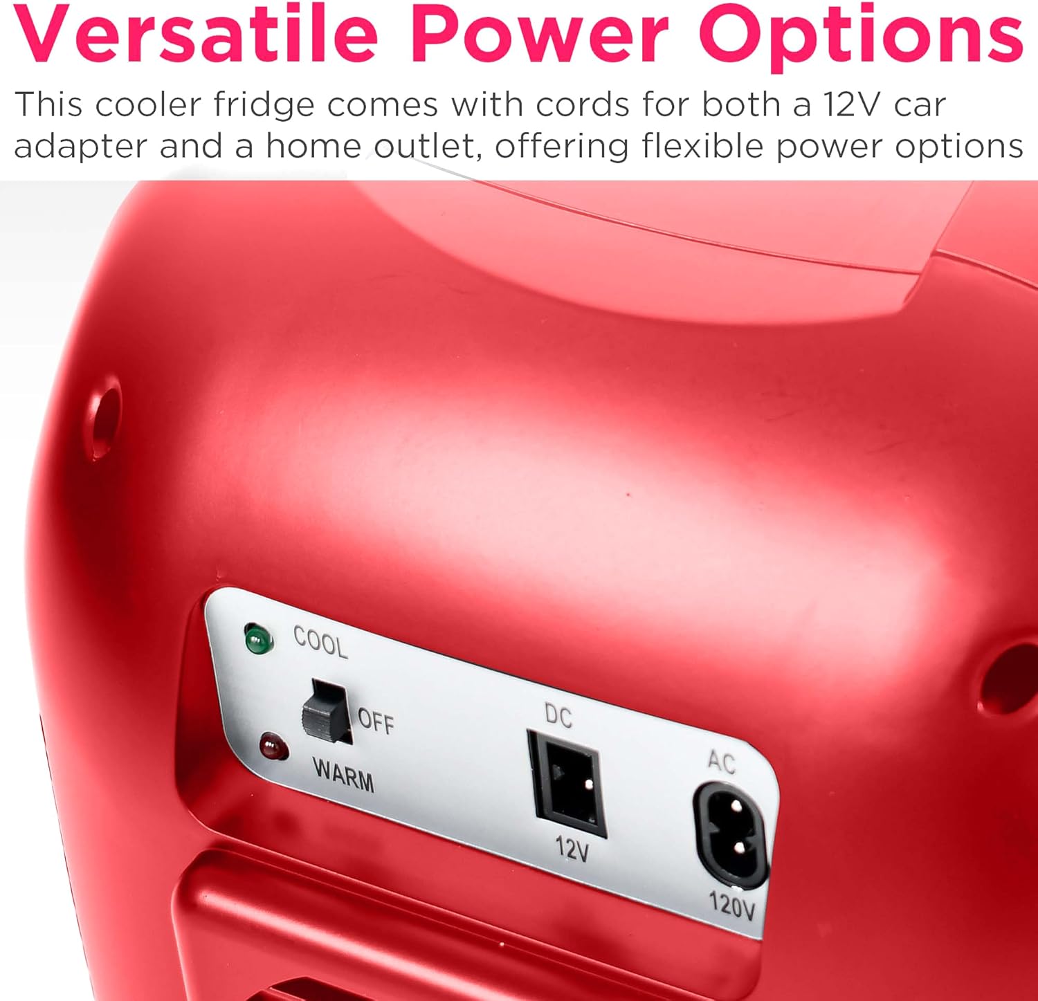 Retro   Cooler, Holds 9L or 12 Cans, Portable for Car Office Bedroom Dorm Room or Cabin Features Plugs for Home Outlet and 12V Car Charger - 10 Inch D x 7 Inch W x 10.5 Inch H Red