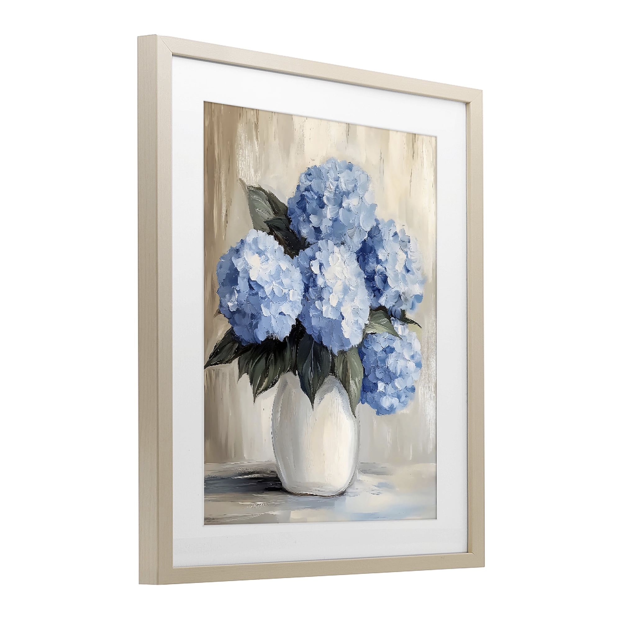 Stupell Industries Painted Hydrangeas in White Vase Birch Framed Print Under Glass, design by Creative Studio