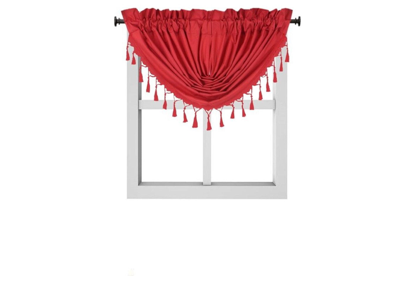R64 Set of 2 Panels & 3 Matching Waterfall Valances Red color 100% Privacy Blackout Window Curtain for Bedroom Home Décor