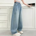 thumbnail image 5 of High Waisted Jeans for Girls Streetwear Casual Straight Wide Leg Pants Trousers with Pockets School Outfits Size 5-15, 5 of 8