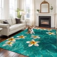 thumbnail image 3 of Summer Sea Washable Living Room Rugs 5'x8', Watercolor White Eggflower Floral Ripples Seawater Low Pile Throw Large Area Rug Non-Slip Sturdy Edge Binding Carpet for Living Room Kitchen Office, 3 of 9