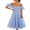 Blue, variant on Women 2023 Off Shoulder Summer Midi Dress Puffy Short Sleeve Square Neck Smocked Gingham Tulle Tiered Ruffle Dresses
