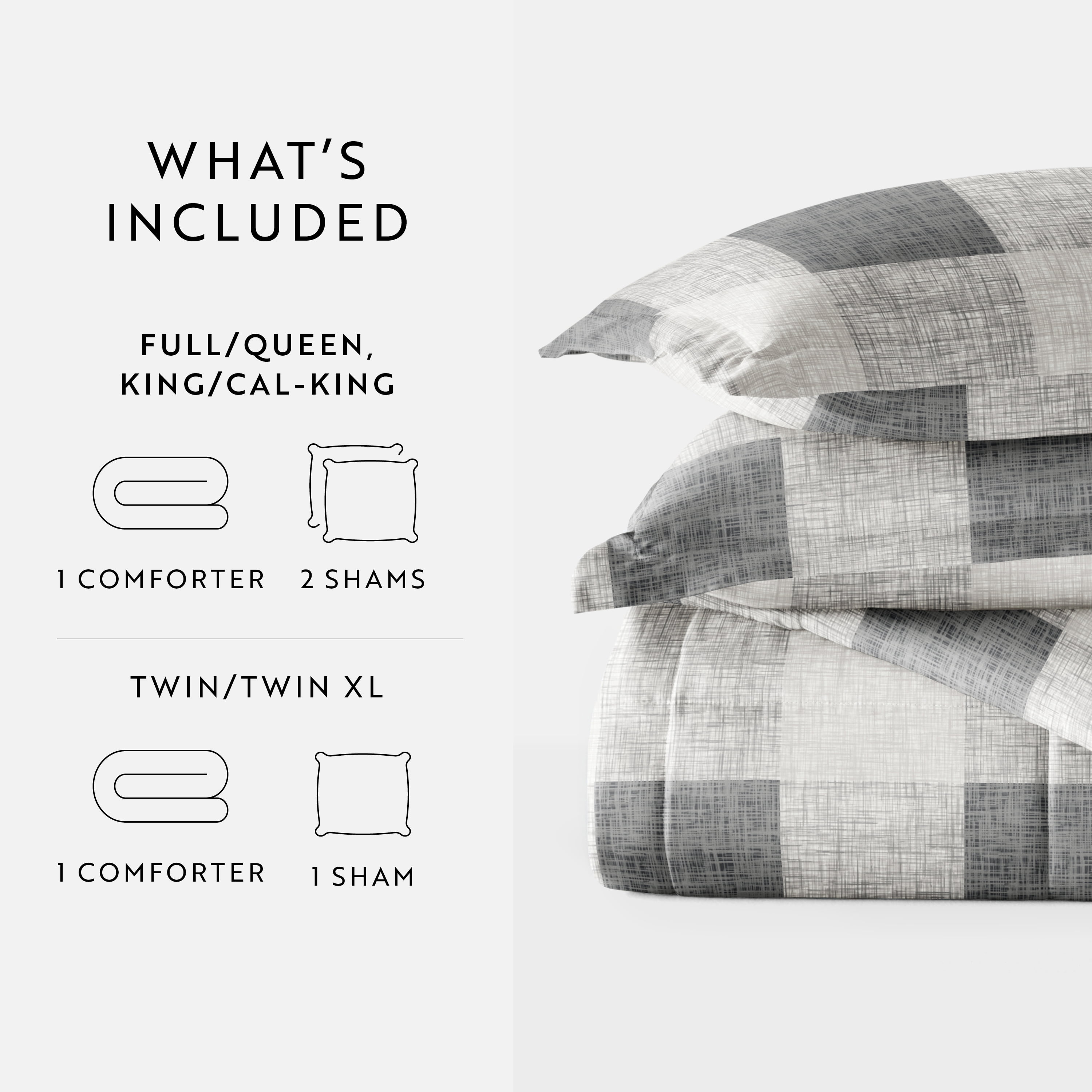 All Season Ultra Soft Comforter Set Down-Alternative Bedding in Gray Plaid Gingham for King/Cal King by Comfort Canopy