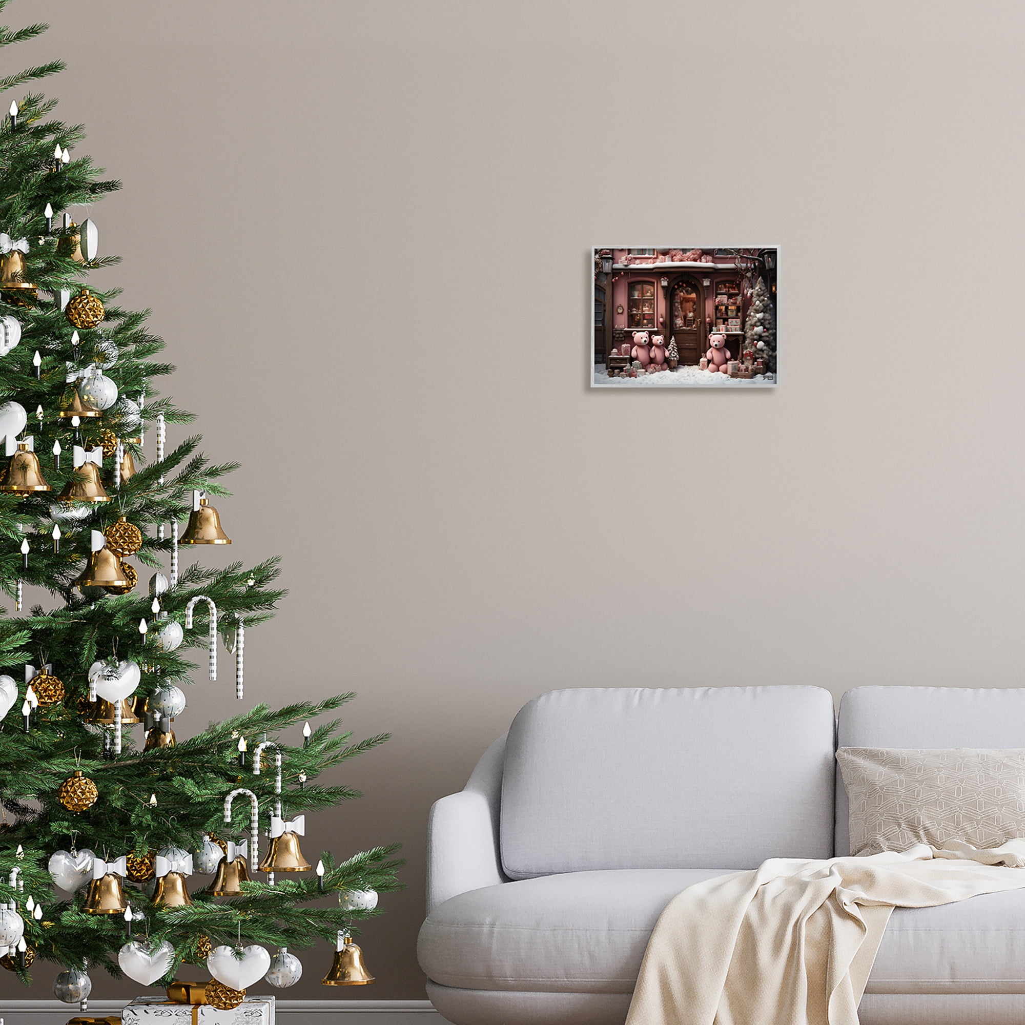 Stupell Industries Christmas Shop with Bears Holiday Painting Gray Framed Art Print Wall Art, 14 x 11