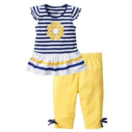 

Toddler Kids Baby Girl Clothes Sunflower Striped Sleeveless Ruffle Top Dress+Solid Cropped Pants Outfits