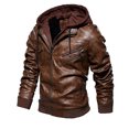 thumbnail image 2 of Chaqueta de cuero para hombre, chaqueta de cuero PU fina con capucha de dos piezas para otoño e invierno, estilo europeo y americano, 2 of 6