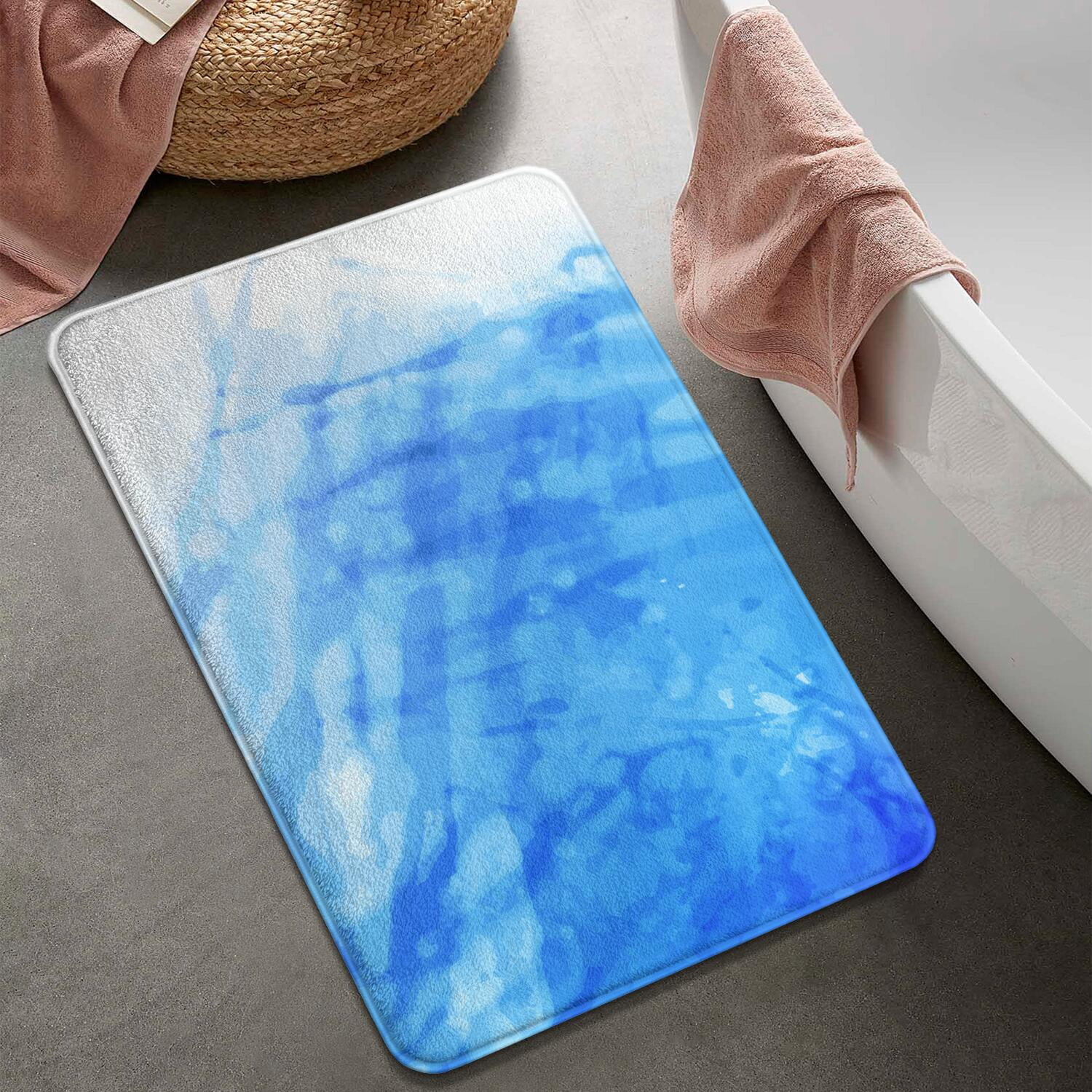 17x30 Inch Ultra Soft Faux Bath Mat Non Slip Absorbent Microfiber Bathroom Rug, Liquid & Marble Print