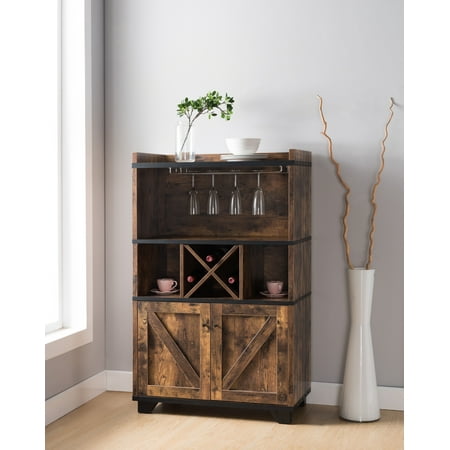Farmhouse Wood Buffet - Furniture of America Oliver Modern Farmhouse Distressed Wood Buffet Hutch
