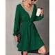 thumbnail image 2 of Vestido Corto, Vestido Corto Informal Con Cinturón, Cuello En V, Mangas Largas, Costuras Para Fiesta ANGGREK Otros, 2 of 7