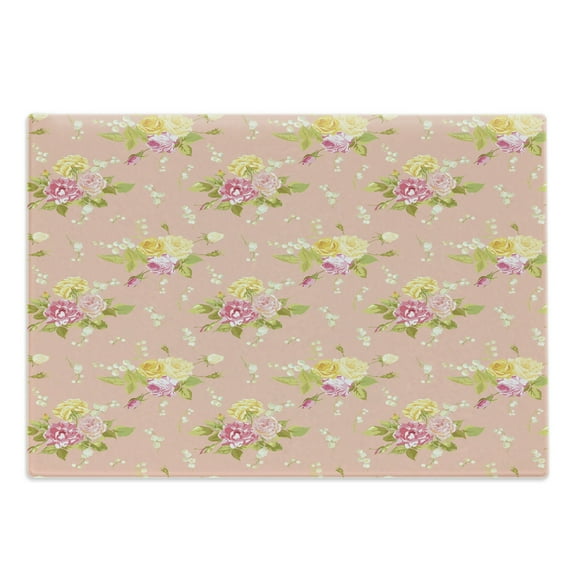 Shabby Flora Cutting Board, Colorful Vintage Style Roses Corsage Diagonal Pattern Bridal Wedding Theme, Decorative Tempered Glass Cutting and Serving Board, Large Size, Multicolor, by Ambesonne