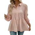 thumbnail image 3 of ClodeEU Women's Spring Summer Smocked Shirt,Solid Color Long Sleeve Button Down Casual Cover Up Pink,Womens Plus XXXL, 3 of 4