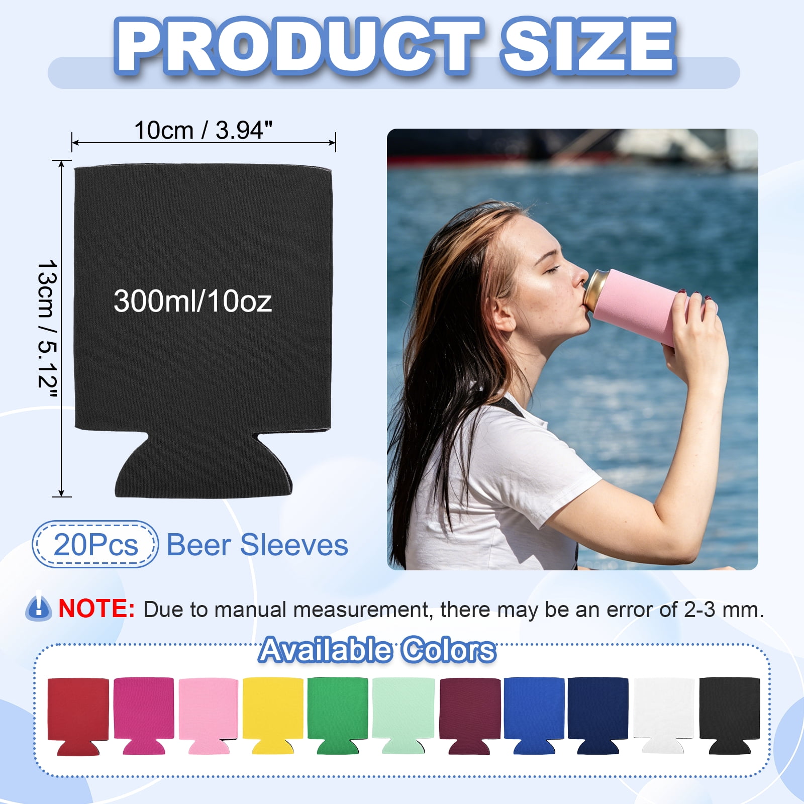 Uxcell 20Pcs Beer Can Coolers Covers, Neoprene Blank Drink Cooler Sleeves Collapsible Insulated Reusable Soda Cover for 10oz Bottles Seltzer DIY Weddings Beach Picnic Party, Black
