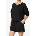 thumbnail image 3 of TheMogan Women's S~3X Cotton Terry Long Sleeve Oversized Top & Drawstring Shorts SET, 3 of 7