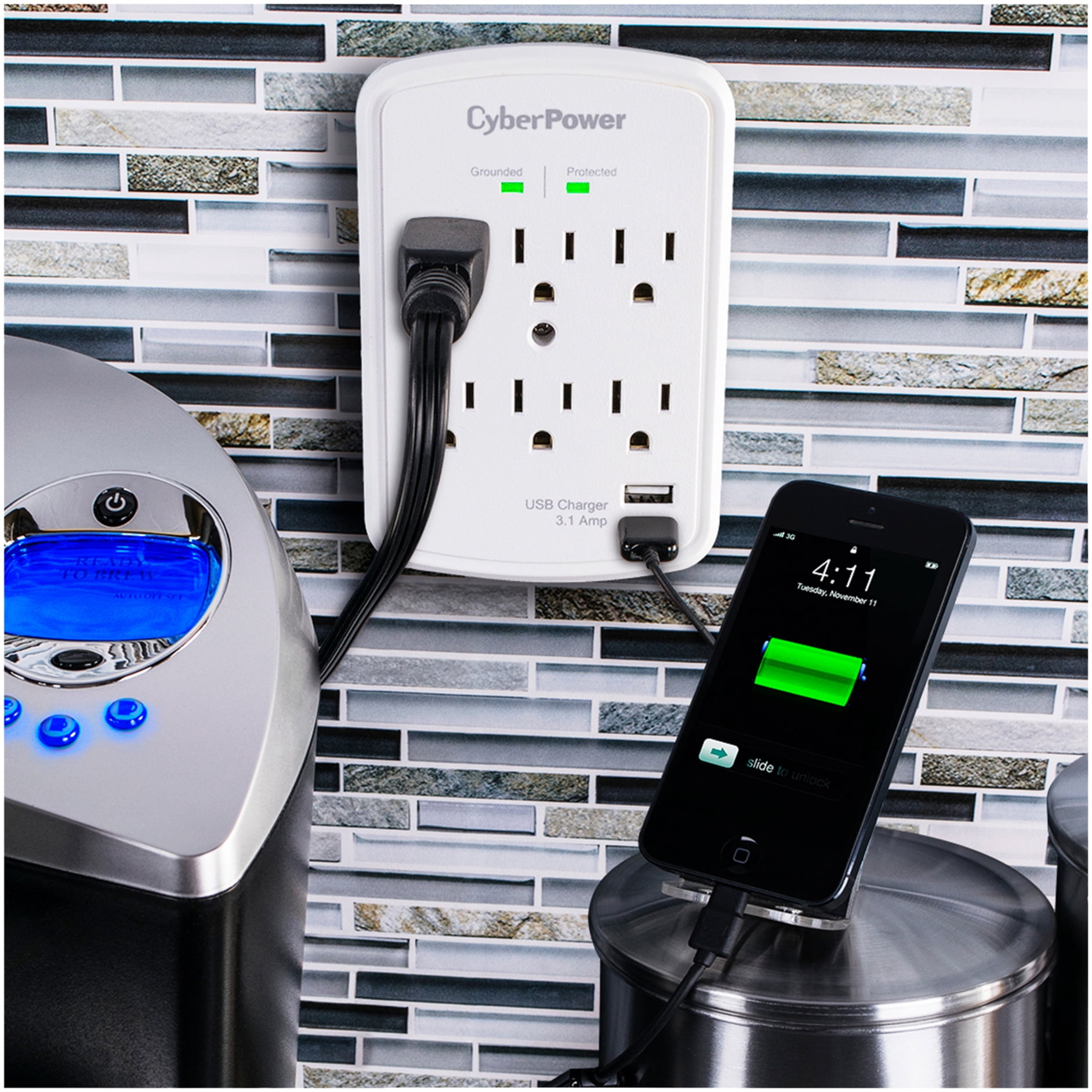 CyberPower P600WU Professional Surge-Protector Wall Tap with 2 USB Ports
