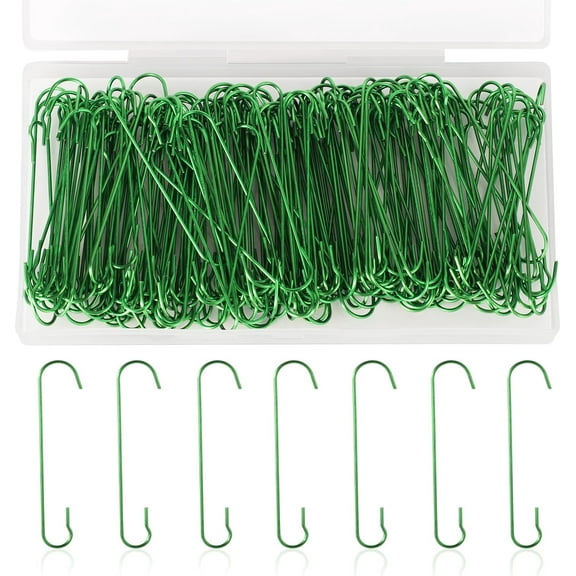 200 Pcs Christmas Ornament Hooks 0.51 x 2.36'' C Shape Ornament Hooks with Storage Box for Christmas Decorations Hooks Christmas Tree Hooks for Christmas Tree Christmas Balls Party (Green)