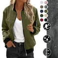thumbnail image 1 of BiZtdJrK Veste Bomber Décontractée pour Femmes à Fermeture Éclair, Manches Longues Côtelées, Unie, Légère pour l'Automne, avec Poches Zippées, Vert m, 1 of 9