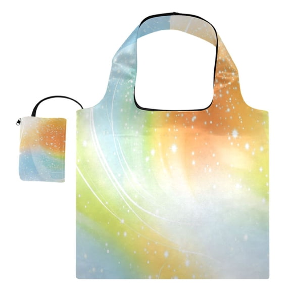 Foldable Reusable Tote Shoulder Bag - 18.1"x16.1" Grocery Bags Built-In Pouch & Card Slot for Travel, Shopping, Gifts Orange and Blue Fine Flash