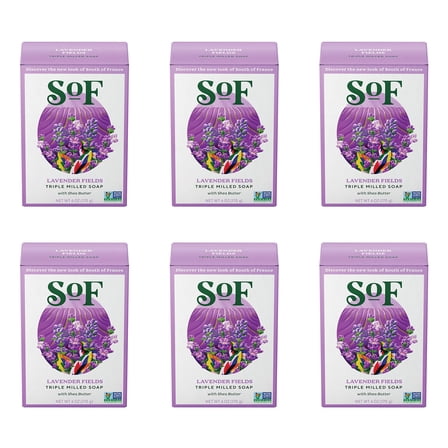 South Of France Lavender Fields Bar Soap by SoF Body Care (Formerly Body Care) | Triple-Milled Soap with Shea Butter   Essential Oils| Vegan, Non-GMO Body Soap | 6 oz Bar | 6 Bars