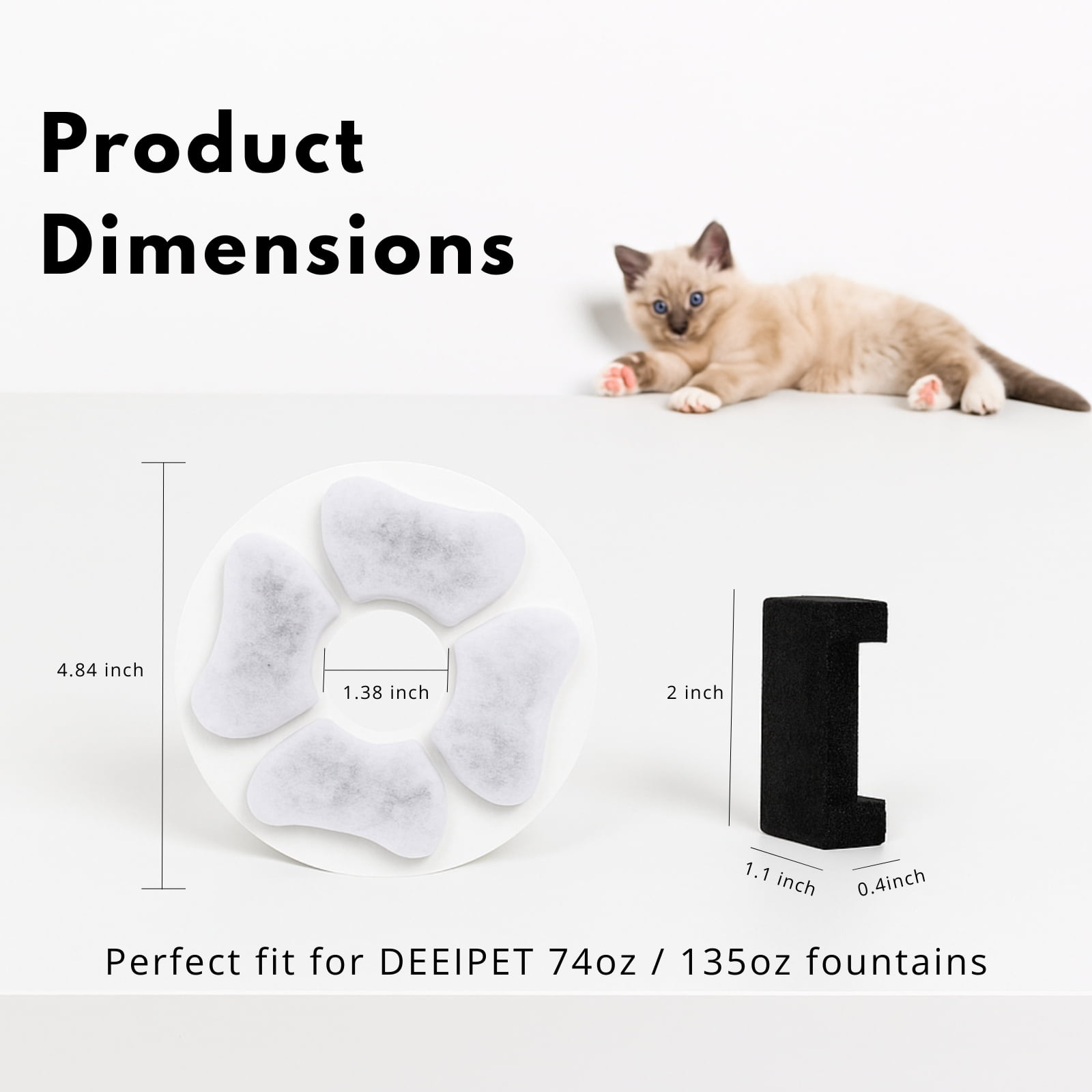 Nispira Cat Water Fountain Replacement Filters with Activated Carbon, Compatible with DEEIPET 74oz/135oz Models, 8 Pack