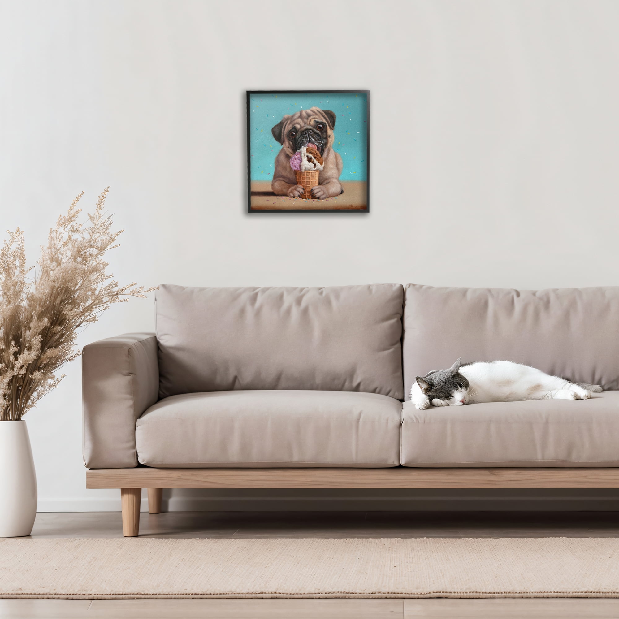 Neapawlitan Ice Cream & Dog Black Framed Giclee Art, design by Lucia Heffernan
