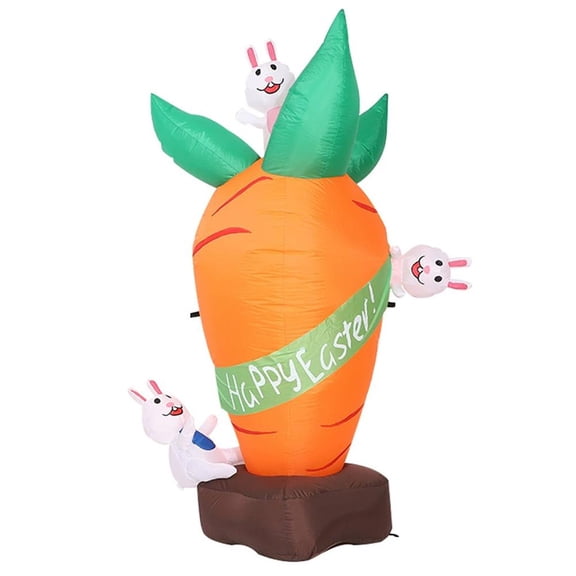 6ft Giant Inflatable Easter Bunny & Carrot Decoration, Built-in Blower & LED Lights, Three Cute Rabbits on a Carrot Outdoor Yard Decor, Waterproof Holiday Blow-up for Garden & Lawn - US Plug