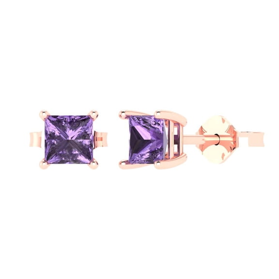 Clara Pucci 1.5Ct Alexandrite Princess Cut VVS1 Push Back Stud 18k Solid hypoallergenic Gold Designer Earrings For June