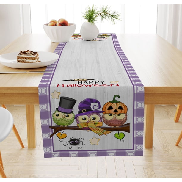 4 piezas Camino de mesa de Halloween, mantel de mesa de comedor de cena de Halloween Decoraciones para el hogar Cocina Cafetería