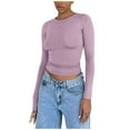 thumbnail image 2 of Besolor Going out Tops for Women Long Sleeve Slim Fitted Cute Tshirt Crewneck Stretch Comfy Top Tees, 2 of 7