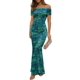 thumbnail image 1 of Vestido LUXVEER para mujer con hombros descubiertos, estampado floral, maxi azul lago, 1 of 7