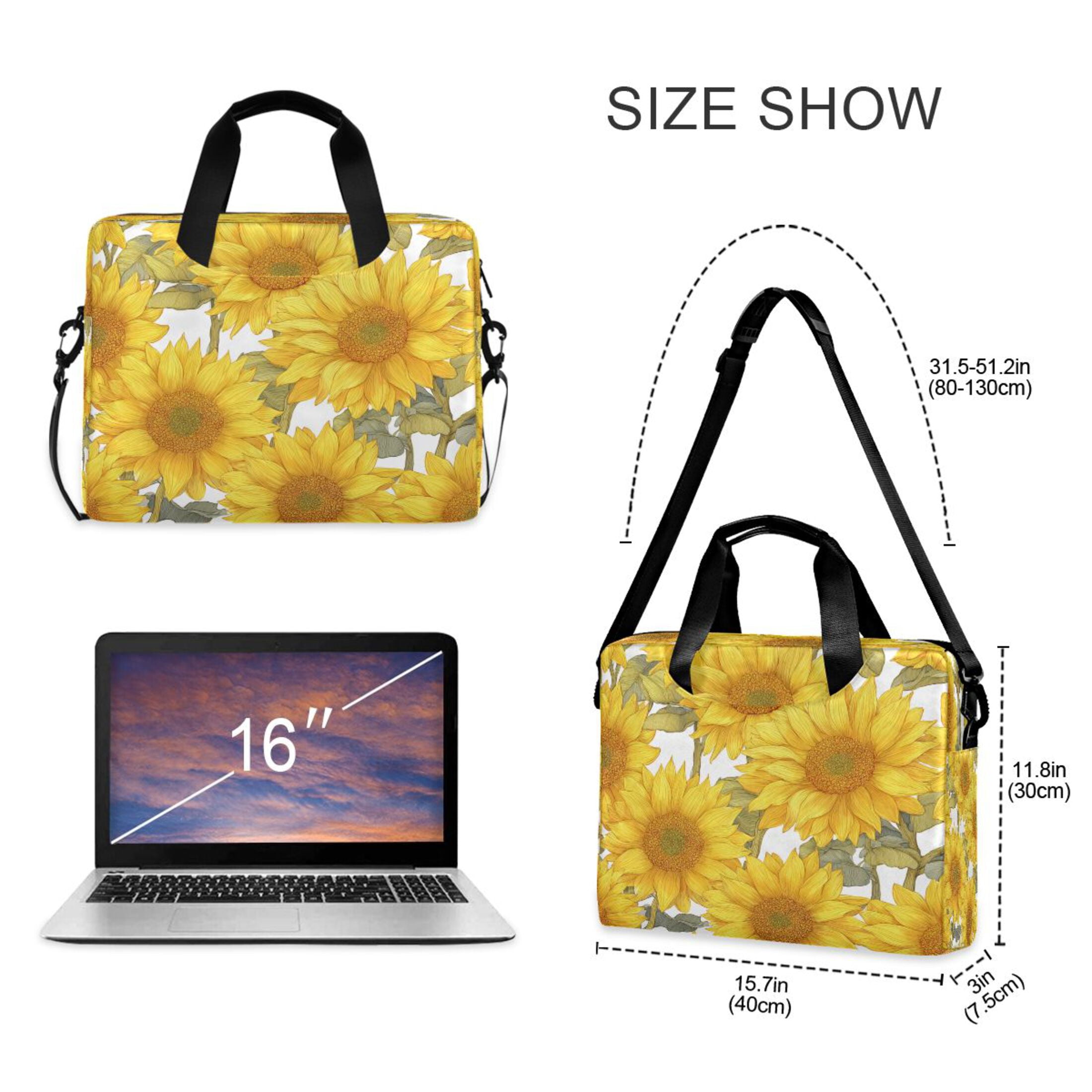 16" Laptop Tote Bag Laptop Sleeve Case Computer Briefcase for Work & Travel Sunflowers Pattern