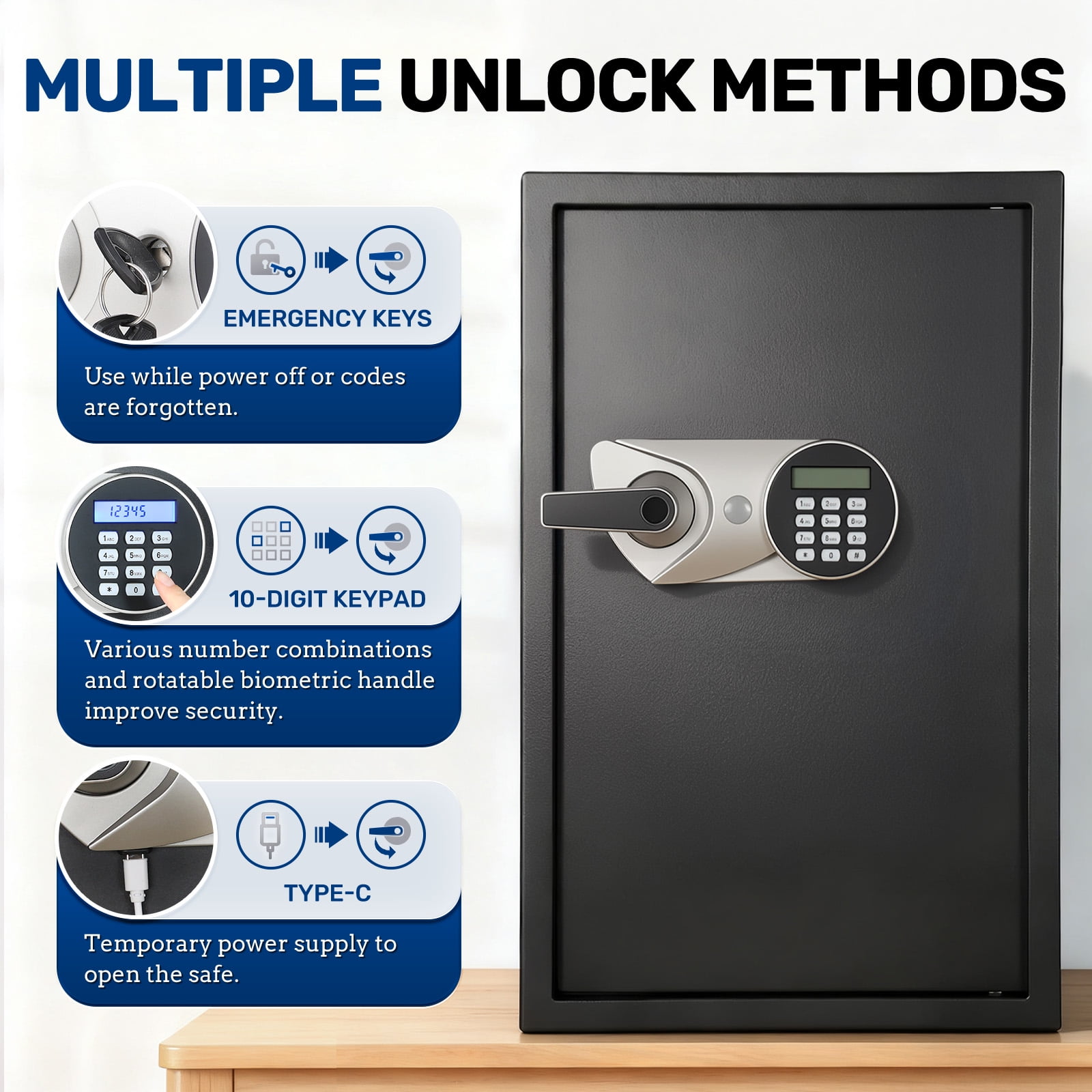 Safe Box,Blacksmith 3.0 Cuft Biometric Safe Lock Box with Fingerprint,Code and Keys Access,16 Gauge Solid Steel Heavy Duty Security Money Safe Lock Cabinet with Fireproof Document Bag,Black