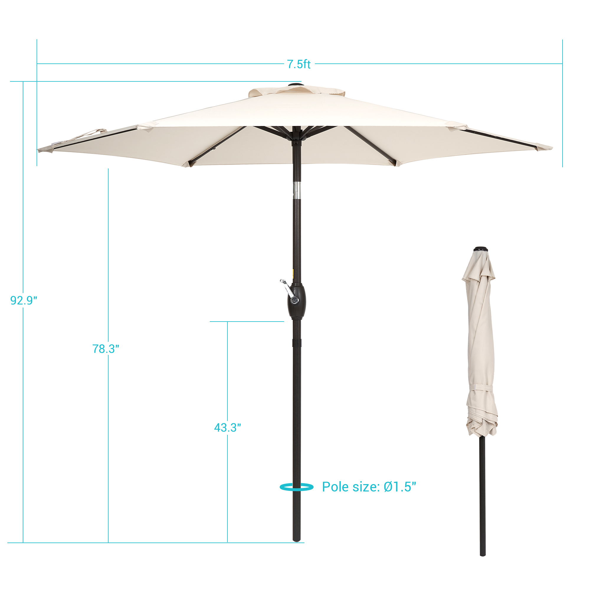 CHYVARY 7.5 FT Patio Outdoor Shade Table Market Umbrella with Tilt Button for Deck, Garden and Pool, Beige